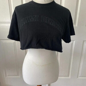 Miami Beach Junior Womens Cut Off T Shirt Size Small Black Florida